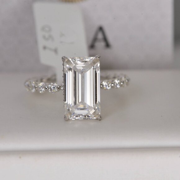 Moissanite Emerald Cut Full Eternity Enagagement Ring 10.6tcw - Picture 7 of 10